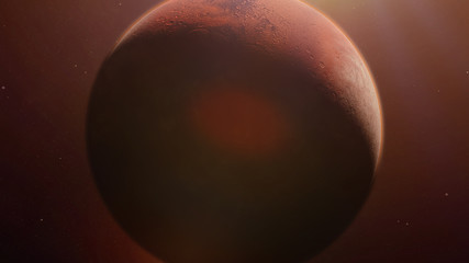 red planet Mars in natural colors, close up with visible atmosphere © dottedyeti