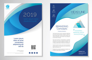 Template vector design for Brochure, AnnualReport, Magazine, Poster, Corporate Presentation, Portfolio, Flyer, infographic, layout modern with blue color size A4, Front and back, Easy to use and edit.