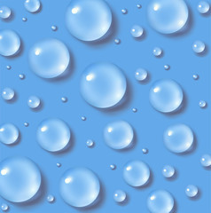 Drops of water. Abstract blue liquid background. 3d realistic vector illustration. Realism style. Macro