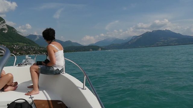 on board a boat on Lake Annecy