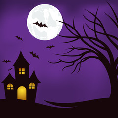 hallowen background with silhouette tree, spider and pumpkin scary vector illustration