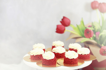 Beautiful festive cake biscuit with different creams