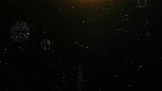 33rd Happy Anniversary Text Greeting and Wishes card Made from Glitter Particles From Golden Firework display on Black Night Motion Background. for celebration, party, greeting card, invitation card.