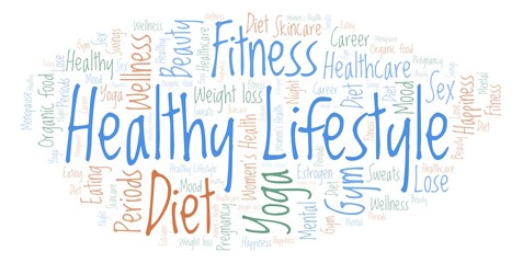 Obraz premium Word cloud with text Healthy Lifestyle on a white background.