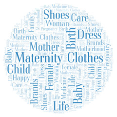 Maternity Clothes in a shape of circle word cloud.
