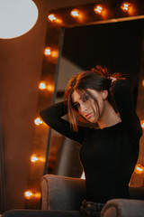 Fototapeta premium Pretty Girl. Brunette. Makeup. Studio.Light. Flashlights.