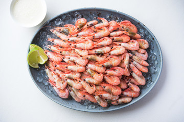 Fresh shrimp plate with lime slice