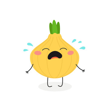 Vector Illustration Of Cartoon Crying Onion