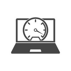 Laptop front view and internet speed icon