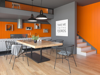 Modern style interior design 3D rendering