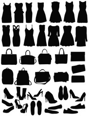 female, fashionable clothes, set silhouettes