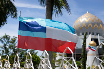 Sabah State Flag In Front Of Mosque