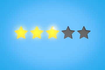 Yellow stars show a rating of three stars on a blue background.