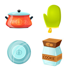 Vector design of kitchen and cook logo. Set of kitchen and appliance vector icon for stock.