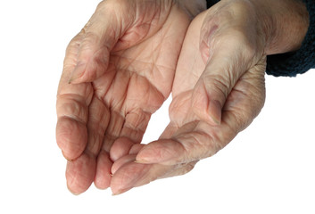 Hands of old woman. The begging