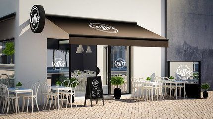 café facade mockup with branding elements