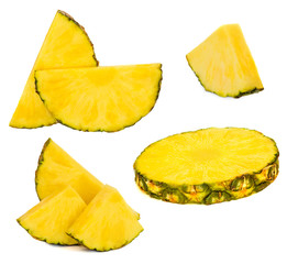 Fresh sliced Pineapple collection isolated on white background.