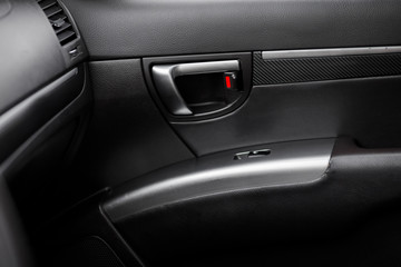 Obraz na płótnie Canvas Modern luxury prestige car interior, dashboard, steering wheel.