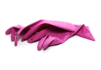 Clean pink rubber glove isolated on white background 