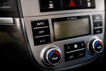 Obraz premium Modern luxury prestige car interior, dashboard, steering wheel.