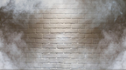 The white brick walls background With smoke Dry ice Fog to Around .