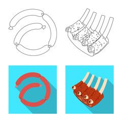 Vector design of meat and ham symbol. Collection of meat and cooking stock vector illustration.