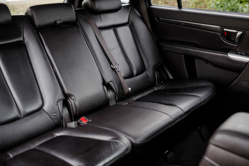 Obraz premium Modern luxury prestige car interior, dashboard, steering wheel.