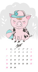 Set of cute pig cartoon characters. Chinese symbol of the 2019 year. Happy New Year. Cute funny piggy illustration.