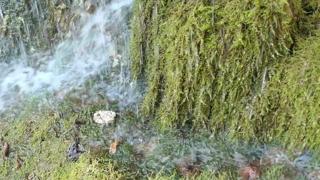 Travertine waterfall Dreinmuehlen (engl. three mills) at Nohn in  Vulkan Eifel region (Germany)