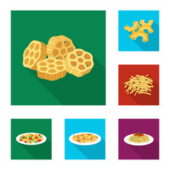 Vector design of pasta and carbohydrate symbol. Set of pasta and macaroni stock vector illustration.