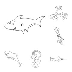 Isolated object of sea and animal symbol. Collection of sea and marine stock symbol for web.