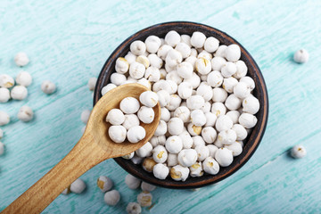 raw legumes of chickpeas