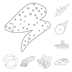 Vector design of meat and ham logo. Set of meat and cooking vector icon for stock.