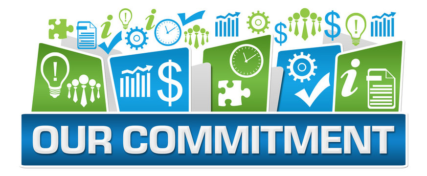 Our Commitment Green Blue Business Symbols On Top 