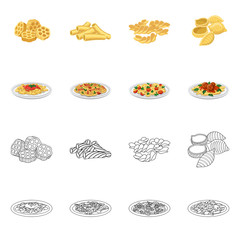 Vector illustration of pasta and carbohydrate symbol. Collection of pasta and macaroni vector icon for stock.
