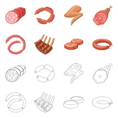 Isolated object of meat and ham sign. Set of meat and cooking stock vector illustration.