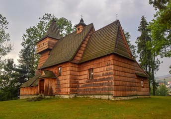 Fototapeta na wymiar Wooden gothic church of St. Martin in Grywald, Poland