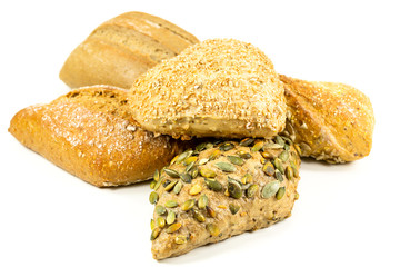 some tasty german bread roll with grains and flour on top, german buns