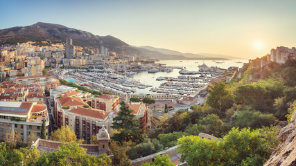 Obraz premium Monaco from above at sunrise on sunny summer day