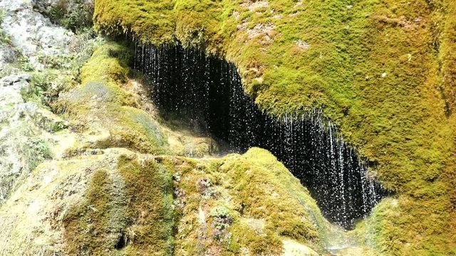 Travertine waterfall Dreinmuehlen (engl. three mills) at Nohn in  Vulkan Eifel region (Germany)