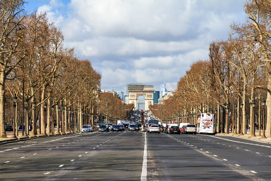 Winter view on the Avenue des Champs-Elysees in Paris, France
