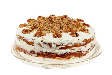 Delicious cake with apple and whipped cream filling