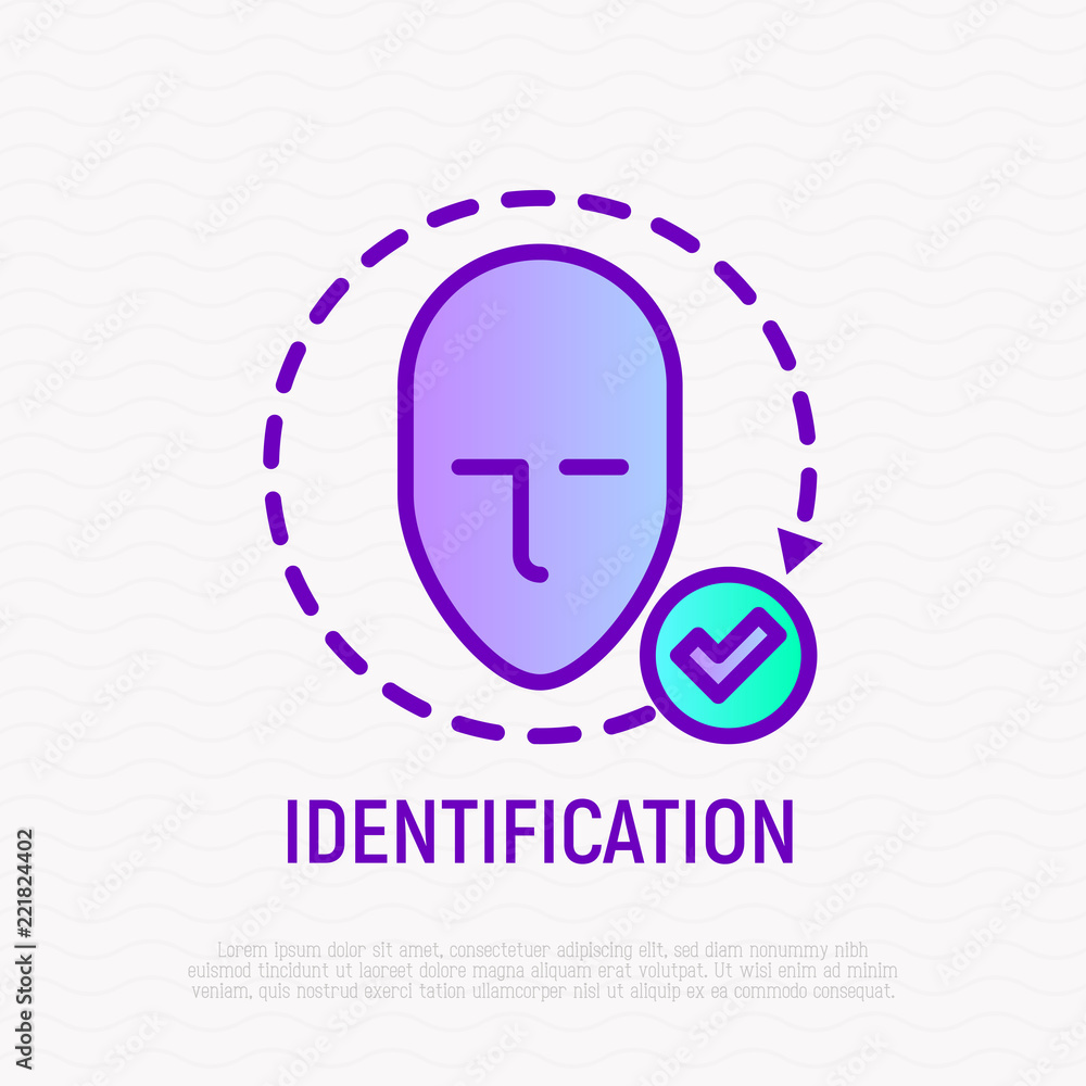 Poster identification by face thin line icon. modern vector illustration of person verification.