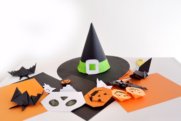  Paper toys  origami for Halloween. Preparation for a holiday.