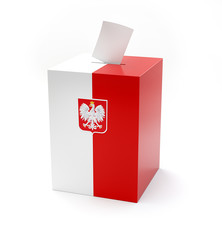 Election in Poland. 3D rendering illustration of voting box isolated with clipping path included. - obrazy, fototapety, plakaty