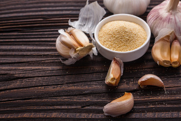 fragrant garlic on a wooden rustic background