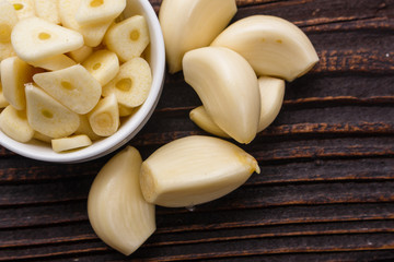 fragrant garlic on a wooden rustic background