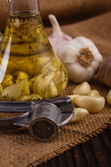 fragrant garlic on a wooden rustic background