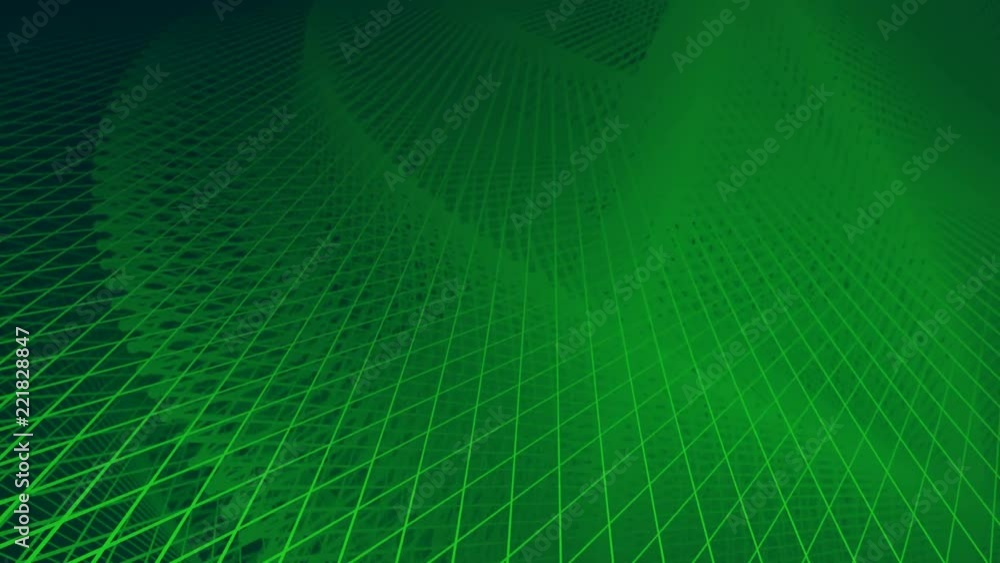 Poster Abstract green background with animation of waving and vibrating network surface. 3d rendering. 4k UHD