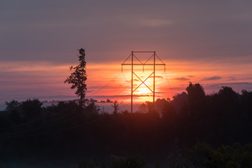 Power Transmission Line at Sunrise